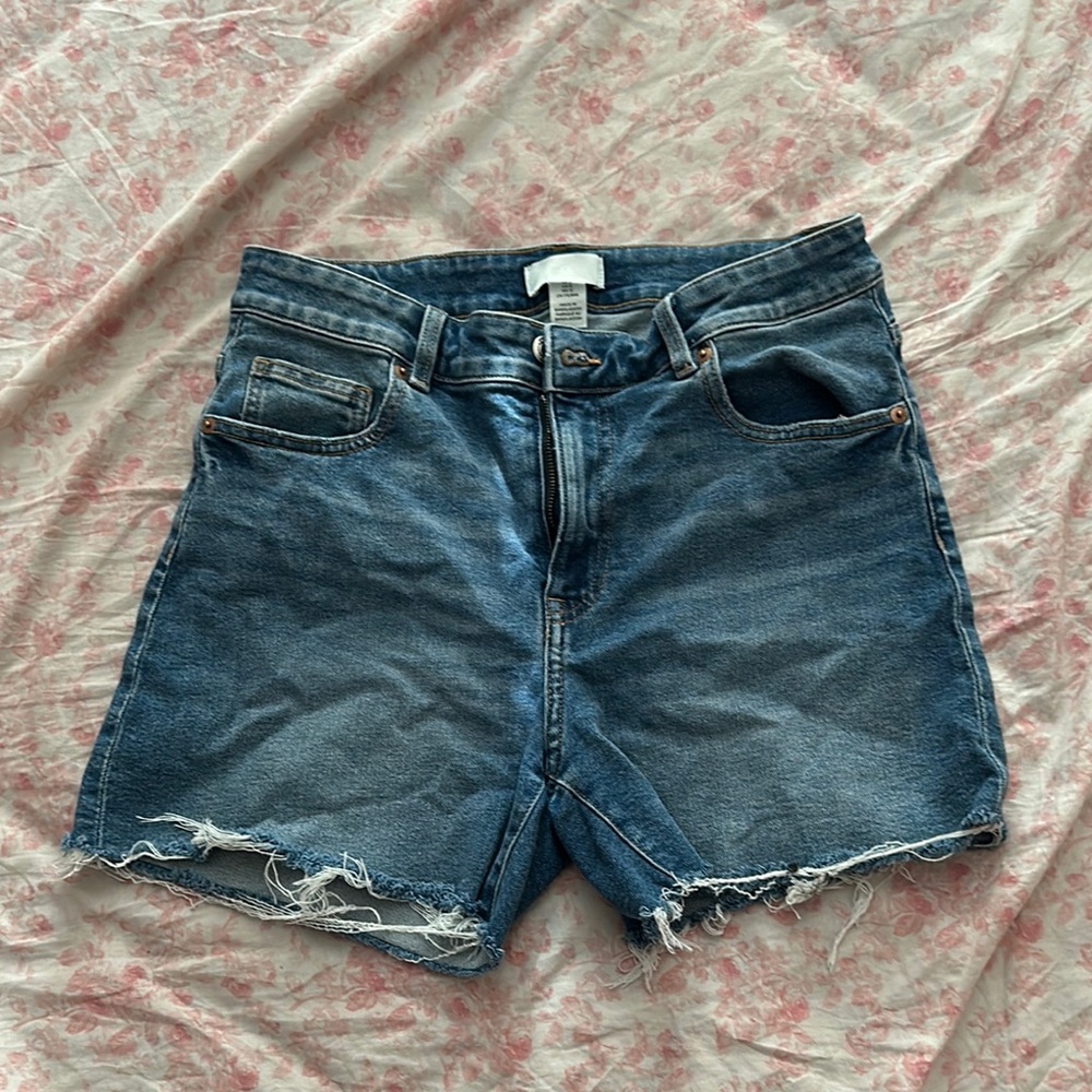 H&M Blue Jean Shorts with Frayed Hem